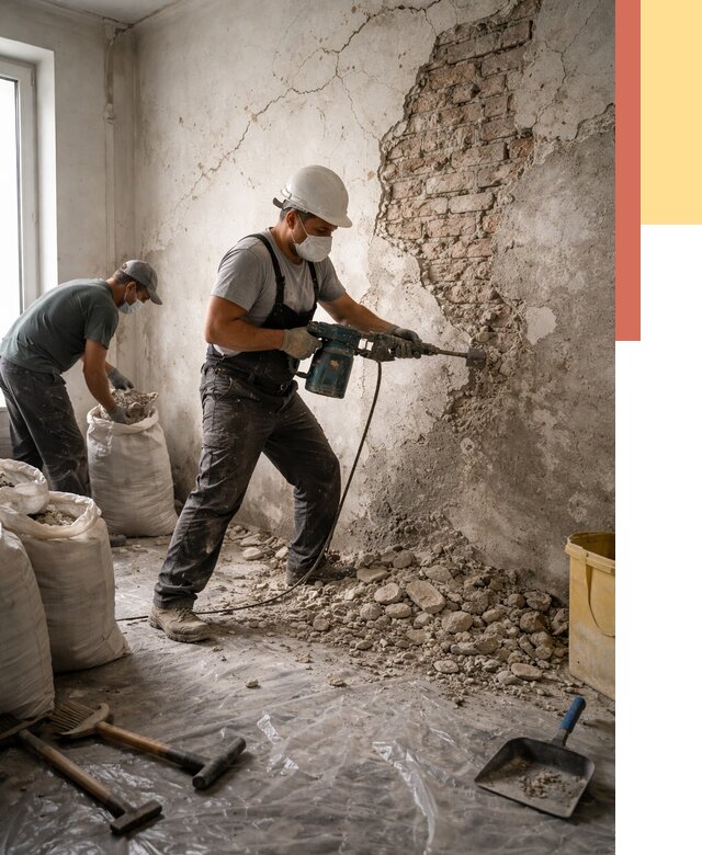 Демонтаж штукатурки со стен в Морозовске от 7392 руб/м² — быстро и недорого | ОТДЕЛОЧНИК-Мрз