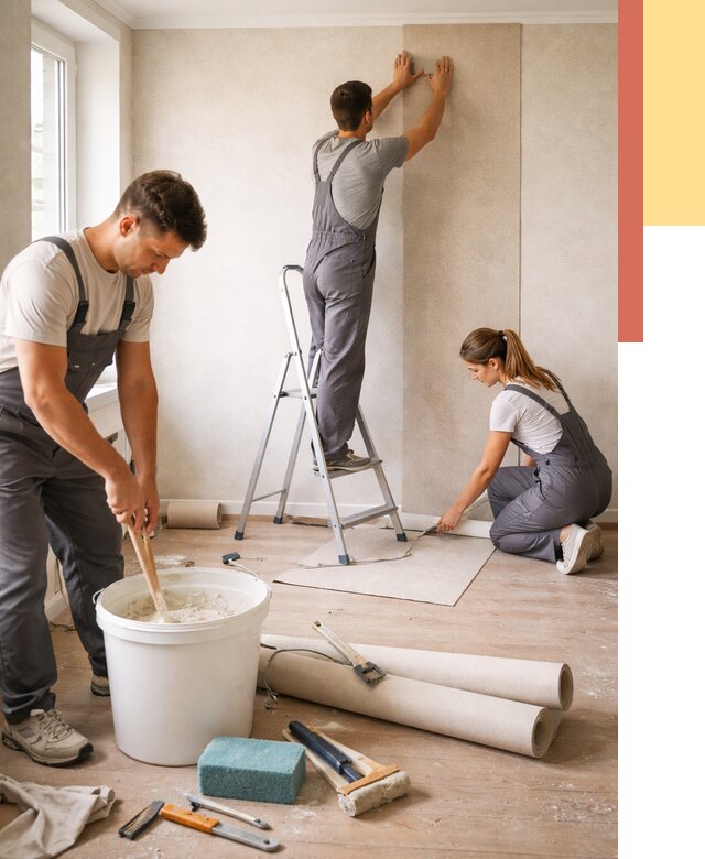 Оклейка стен обоями в Морозовске от 3593 руб/м2 — быстро и недорого | ОТДЕЛОЧНИК-Мрз