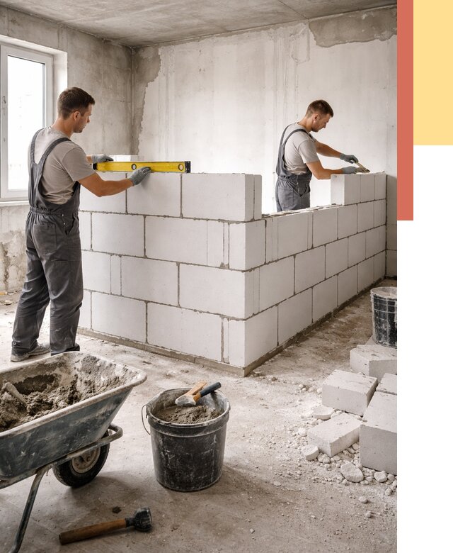 Кладка перегородок из ПГП в Морозовске от 2567 руб./м2 — монтаж и возведение под ключ | ОТДЕЛОЧНИК-Мрз