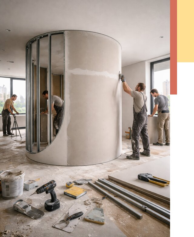 Радиусная перегородка из гипсокартона в Морозовске от 2977 руб. под ключ | ОТДЕЛОЧНИК-Мрз