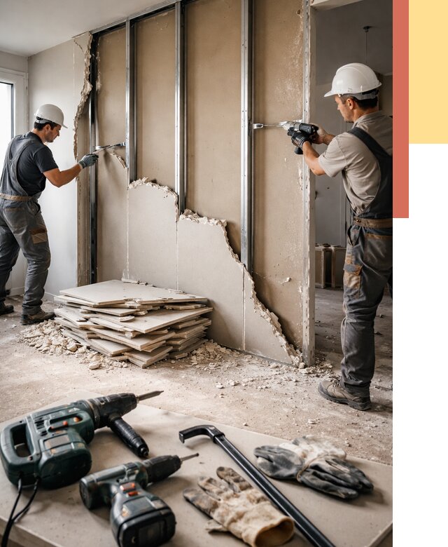 Демонтаж перегородки из гипсокартона в Морозовске от 1232 руб. быстро и недорого | ОТДЕЛОЧНИК-Мрз