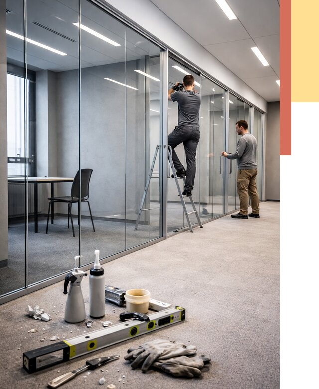 Стеклянные офисные перегородки в Морозовске от 8726 руб. — монтаж и установка | ОТДЕЛОЧНИК-Мрз