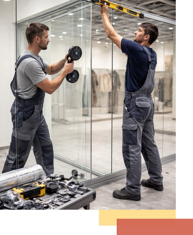 Стеклянные перегородки для магазинов в Морозовске — монтаж и установка