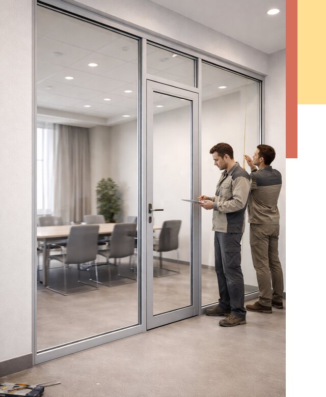 Установка и монтаж алюминиевых перегородок со стеклом в Морозовске от 8418 руб. | ОТДЕЛОЧНИК-Мрз