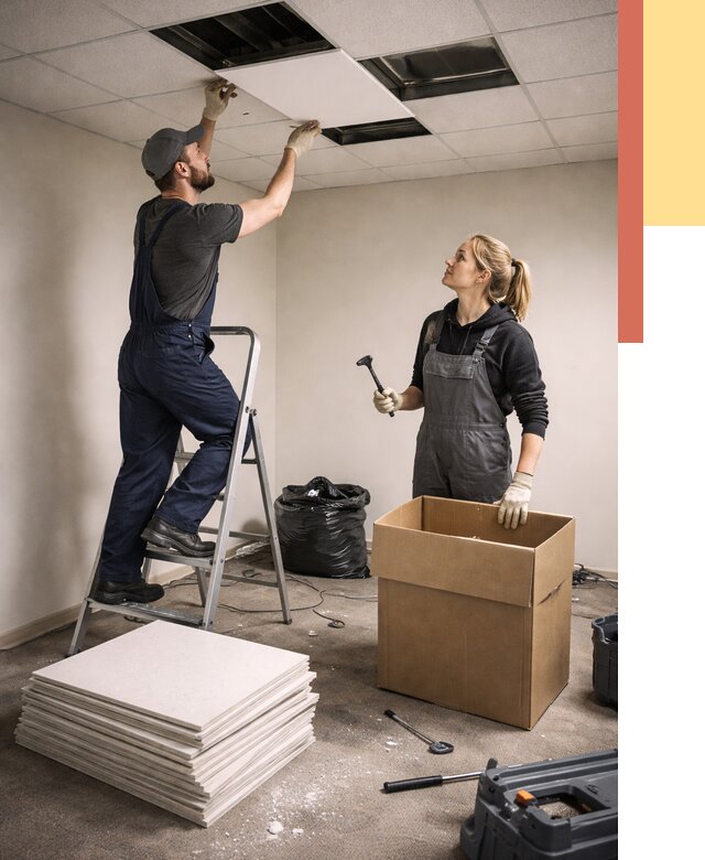 Демонтаж потолочной плитки в Морозовске от 4620 руб. быстро и недорого | ОТДЕЛОЧНИК-Мрз