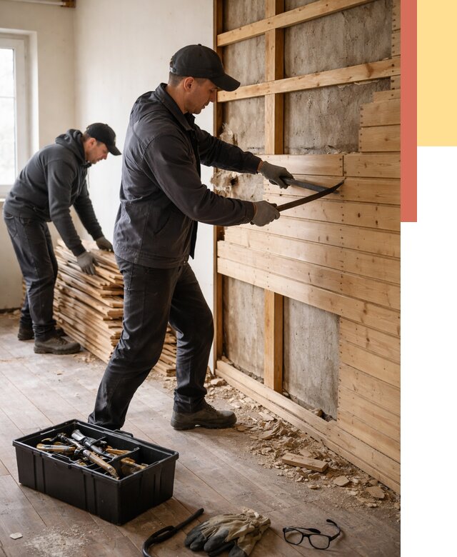 Демонтаж вагонки в Морозовске от 3901 руб/м2 — быстро и недорого | ОТДЕЛОЧНИК-Мрз