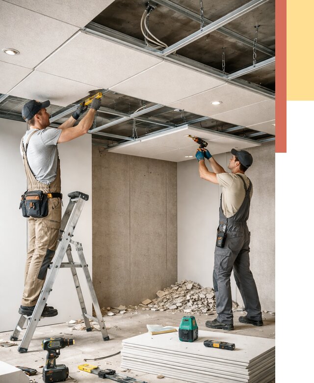 Монтаж акустического потолка в Морозовске от 6673 руб/м2 — быстро и недорого | ОТДЕЛОЧНИК-Мрз