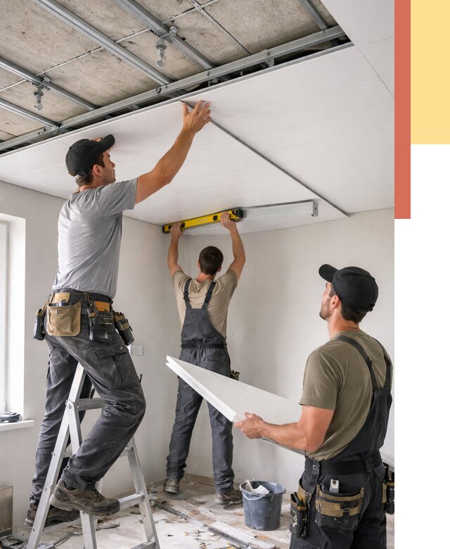 Монтаж потолка из ПВХ панелей в Морозовске от 3593 руб./м2 — быстро и недорого | ОТДЕЛОЧНИК-Мрз