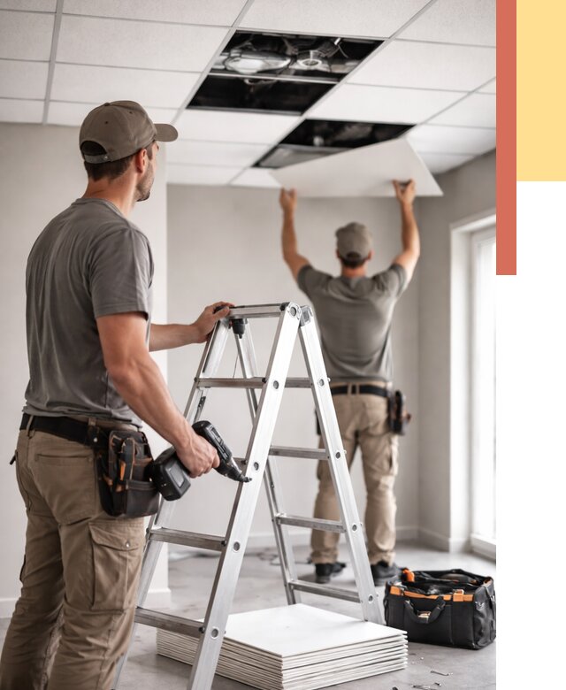 Обслуживание подвесного потолка в Морозовске от 3593 руб. — быстро и недорого | ОТДЕЛОЧНИК-Мрз