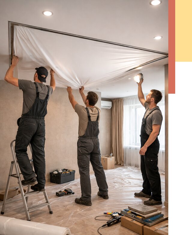 Монтаж ПВХ натяжного потолка в Морозовске от 3593 руб. под ключ | ОТДЕЛОЧНИК-Мрз