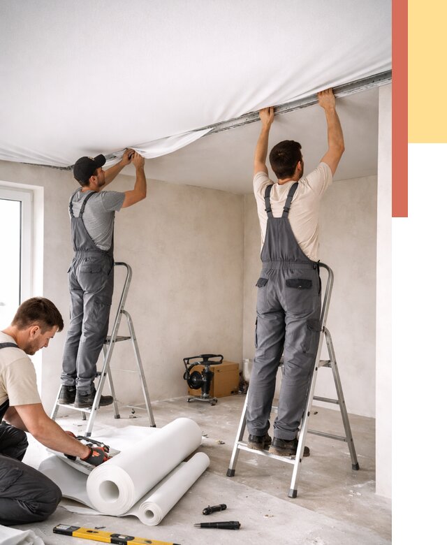 Монтаж тканевого натяжного потолка в Морозовске от 3593 руб. под ключ | ОТДЕЛОЧНИК-Мрз