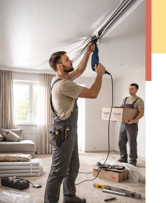 Монтаж сатинового натяжного потолка в Морозовске от 3593 руб. | Быстро, недорого — ОТДЕЛОЧНИК-Мрз