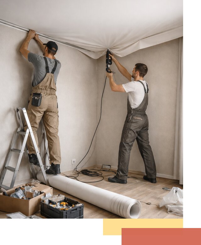 Монтаж цветного натяжного потолка в Морозовске за один день