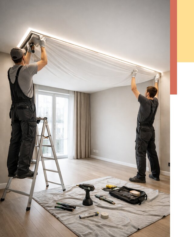 Монтаж парящего натяжного потолка в Морозовске от 4620 руб. быстро и недорого | ОТДЕЛОЧНИК-Мрз