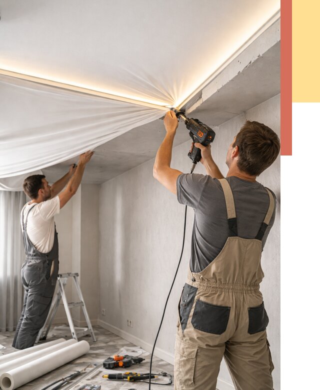 Монтаж натяжного потолка с подсветкой в Морозовске от 975 руб. | ОТДЕЛОЧНИК-Мрз