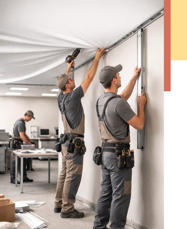 Монтаж натяжного потолка в офисе в Морозовске от 462 руб/м² — быстро и недорого | ОТДЕЛОЧНИК-Мрз