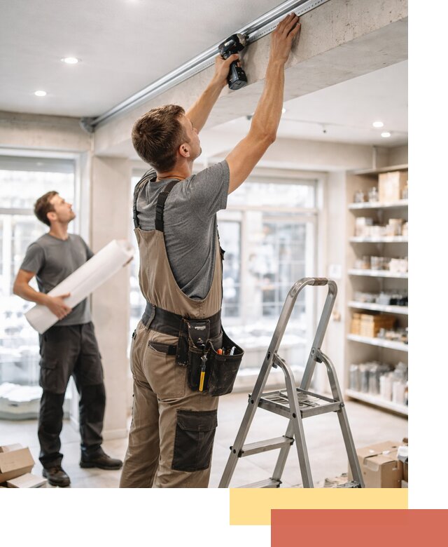 Монтаж натяжных потолков в магазине в Морозовске