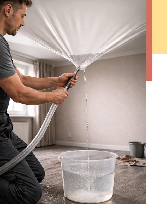 Слив воды с натяжного потолка в Морозовске от 2567 руб. быстро и недорого | ОТДЕЛОЧНИК-Мрз