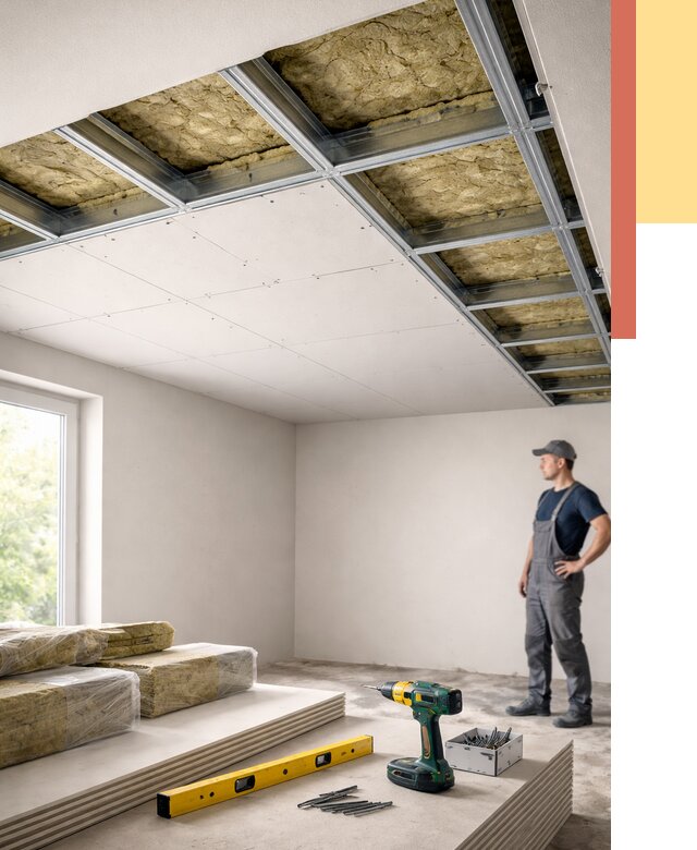 Звукоизоляция потолка ГКЛ в Морозовске от 975 руб. — монтаж под ключ | ОТДЕЛОЧНИК-Мрз