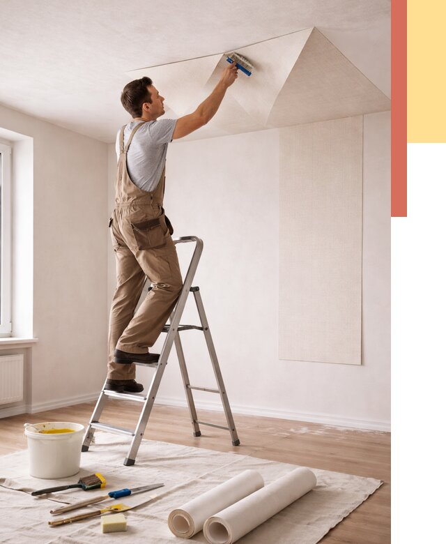 Поклейка обоев на потолок в Морозовске от 4620 руб. быстро и недорого | ОТДЕЛОЧНИК-Мрз