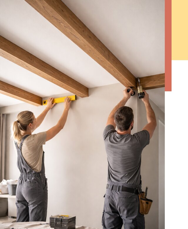 Монтаж декоративных балок на потолок в Морозовске от 4312 руб. — ОТДЕЛОЧНИК-Мрз